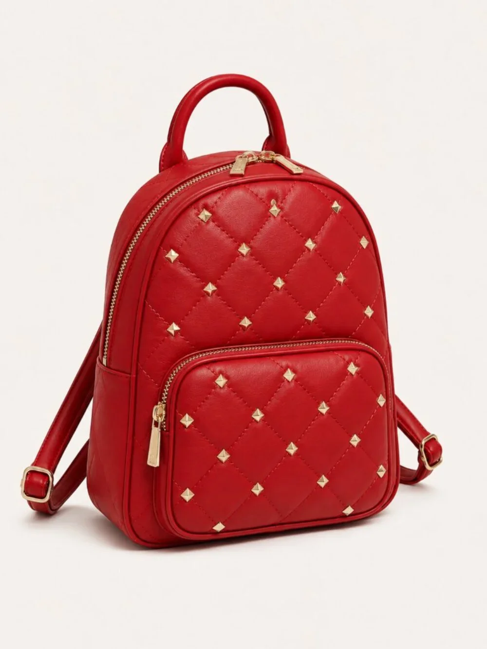 Badgley Mischka Red Quilted Studded Vegan Leather Backpack NWT